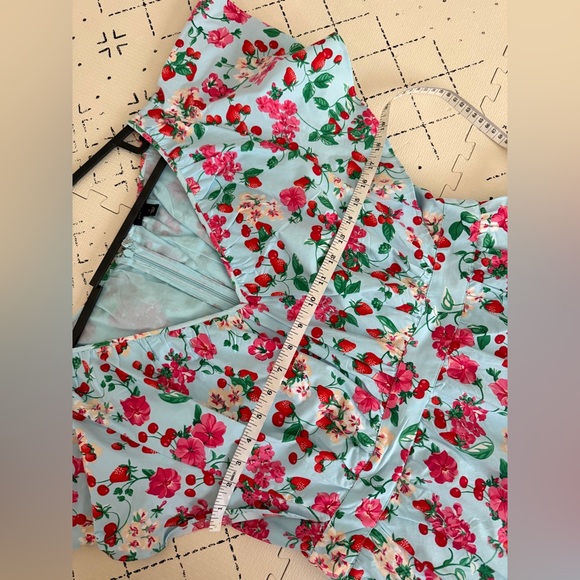 NWOT Ann Taylor Red Floral Aqua Blue V-neck Flutter Sleeve Cotton Midi Dress 12 - Picture 9 of 12